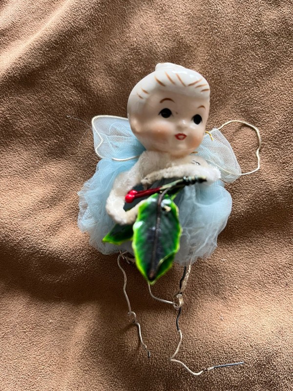 Vintage Bone China And Chenille Angel Christmas Ornament 