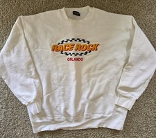 Vintage 90s Race Rock Orlando Crewneck White 2XL Made in USA Embroidered Logo
