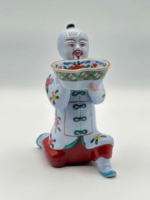 Rare Herend Hungary Chinese Mandarin Kneeling Figure Porcelain Bowl 5651
