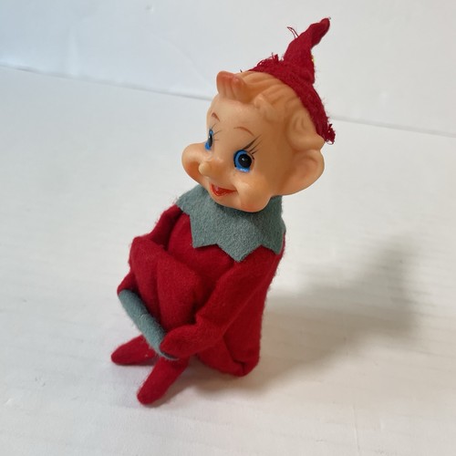 Knee Hugging Whimsical Red Green Vintage 4” Elf Ornament *Flaw - Picture 3 of 7