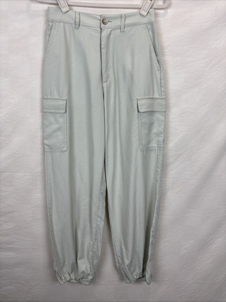 Uniqlo EZY Elasticated Ankle Pants Parachute Cargo Women's Sz S Light Green Y2K