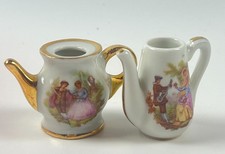 2 Limoges France Miniature mini Porcelain teapot coffee Figurine dollhouse decor