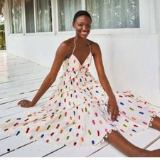Farm Rio Anthropologie Women's Medium Off White Multicolor Pineapple Midi Dress