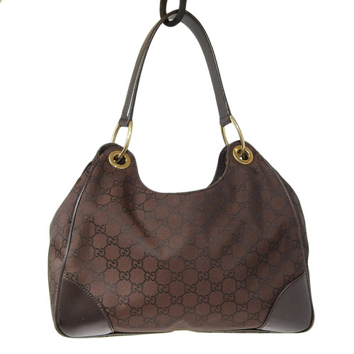 Gucci Gg Pattern Handbag Nylon Canvas Leather Brown 257265 Used