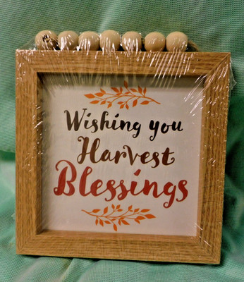 SIGN WOODEN FRAME 5 3/4 IN. SQUARE ''WISHING YOU HARVEST BLESSINGS'' FALL NEW