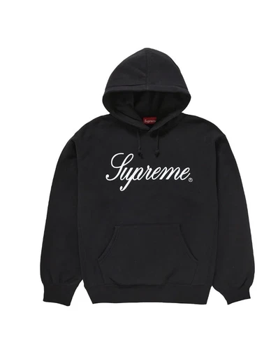 Sweat à capuche noir Supreme brodé écriture Large En main et authentique