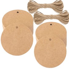 100PCS Kraft Paper Gift Tag with String,2.2'' round Paper Tags Blank Hang Tags B