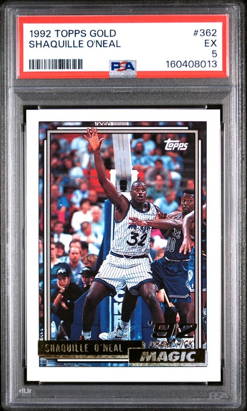 1992 TOPPS SHAQUILLE O'NEAL Gold RC ROOKIE CARD #362 Orlando Magic - PSA 5 EX