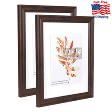 Hogaryo 11x14 Rustic Brown Wood Picture Frame Set of 2, Wall Mount, 8x10 Mat
