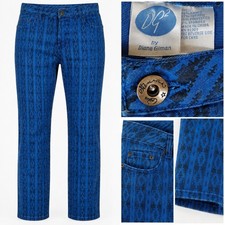 DG2 Diane Gilman Women 14 Blue Black Geometric Southwestern Straight Leg Pants