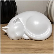 Handmade Sleeping Cat Urn for Ashes - Elegant White Pet Memorial Statue, Indo...