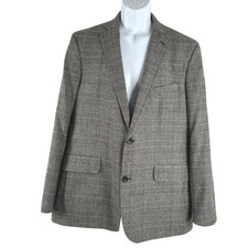 Lands' End Blazer Jacket Mens Size 44 Houndstooth Plaid Wool Blend CJ-2412