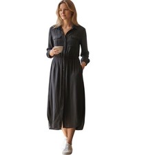 Maeve Anthropologie Gray Button Down Utility Midi Shirt Dress Size 2 Drawstring