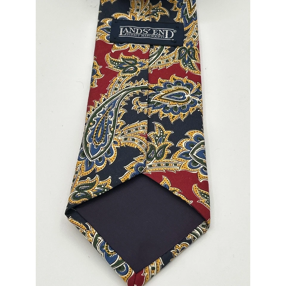 Corbata Lands' End Seda Paisley Borgoña Azul Marino Dorado Clásica Elegante Preppy Foto 4 de 4