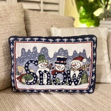 Snowman Tapestry Lumbar Pillow 13x19 SNOW Day Winter Holiday Christmas Blue