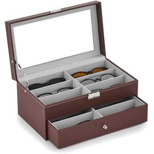 Stylish Brown Sunglasses Organizer with 12 Slots - Perfect for Jewelry, Too