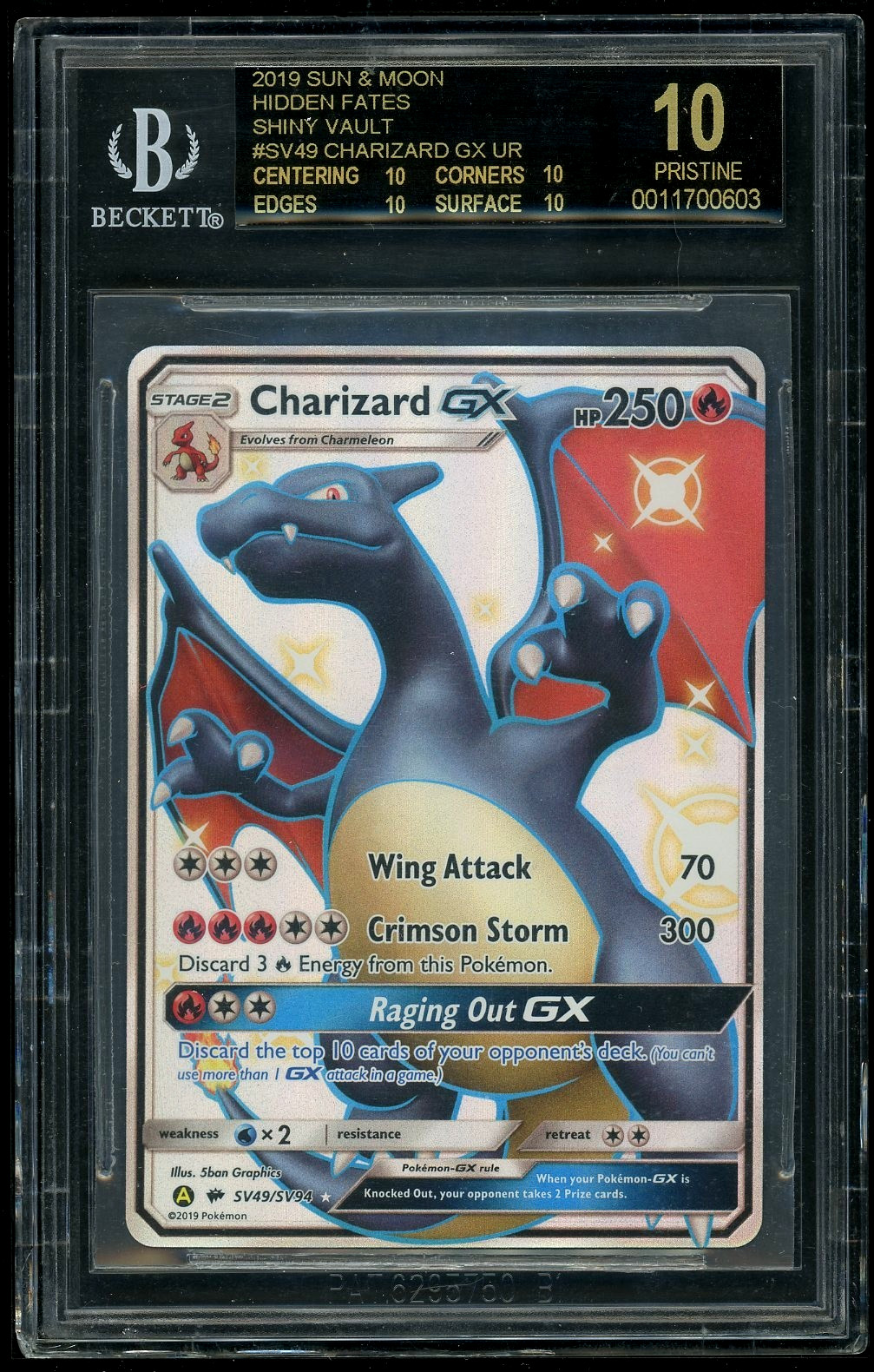 Pokemon GX 2019 S&M Hidden Fates Charizard Shiny Vault UR BGS 10 Black Label view 2