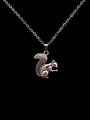 Cute Squirrel Pendant Necklace Nature Wildlife Gift Antique Silvery Toned