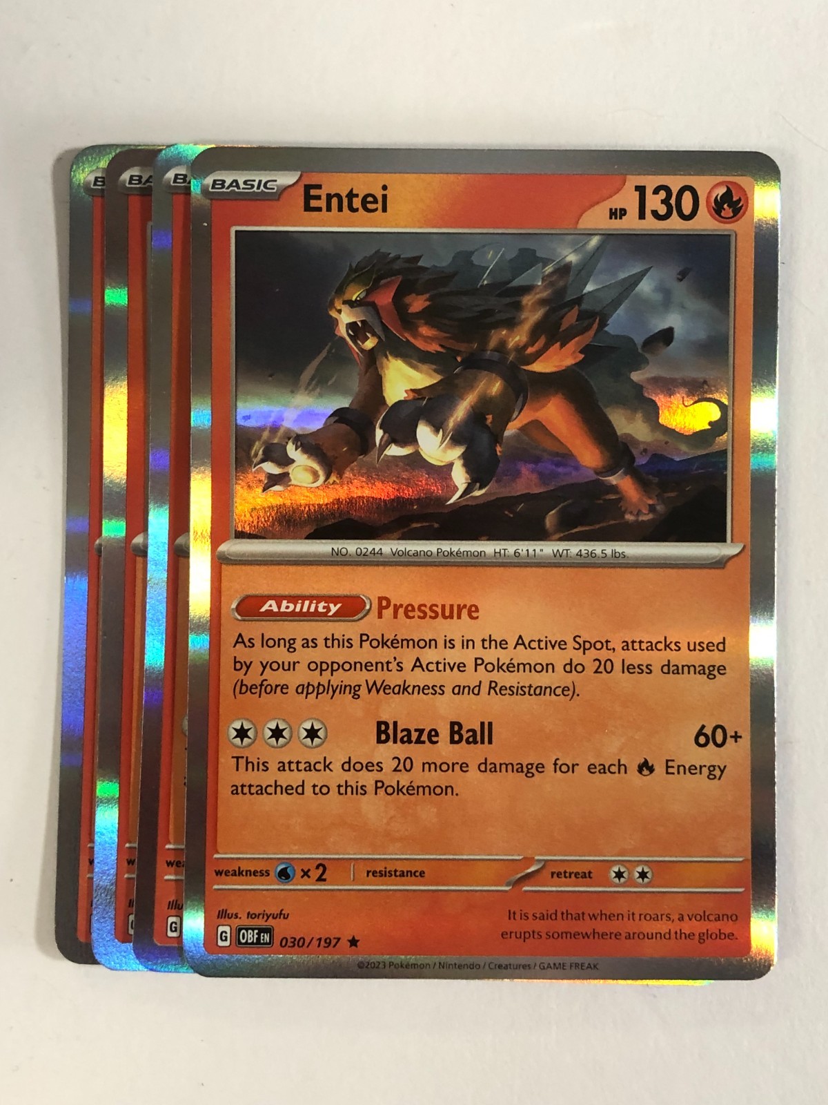 Pokemon TCG Obsidian Flames 4x Playset Holographic Entei 030/197 NM