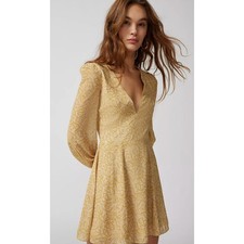 NWT Urban Outfitters Retro Gold Stone Paisley Long Sleeve Dress Medium