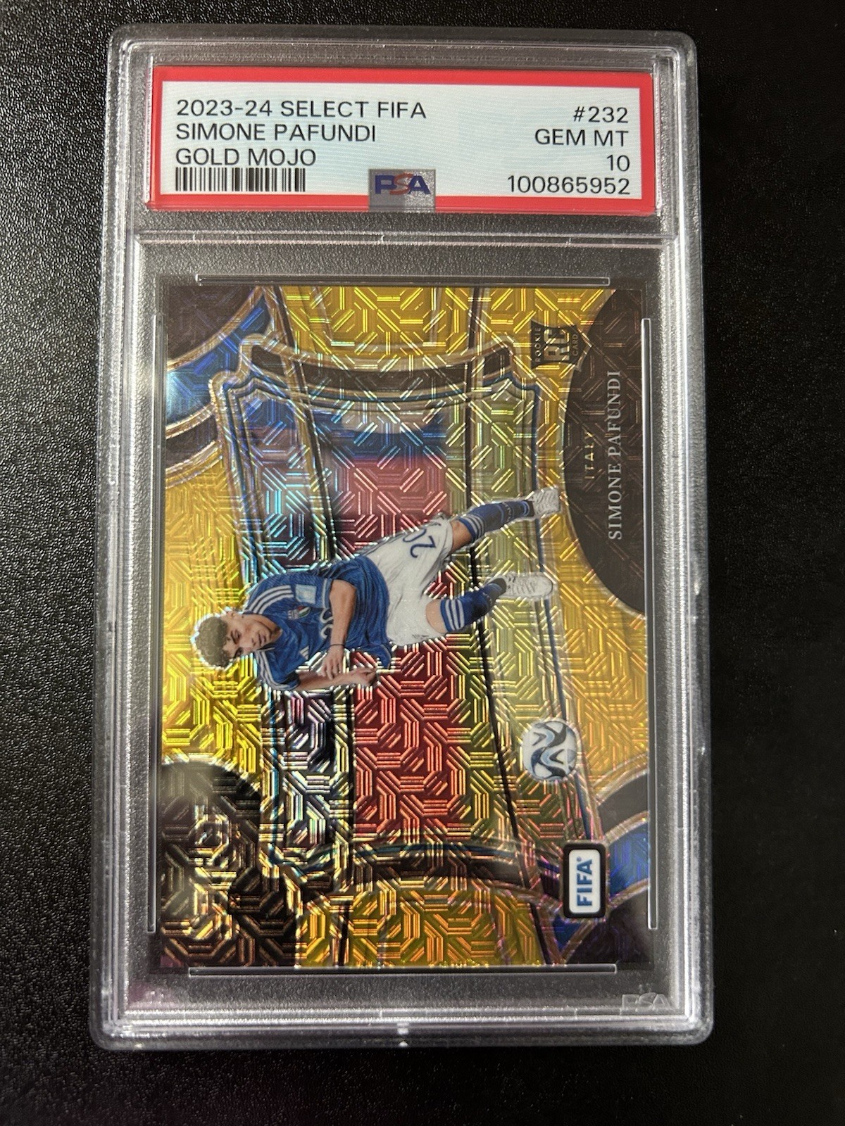 Panini Select FIFA Field Level Simone Pafundi #232 Gold Mojo Prizm /10 PSA 10