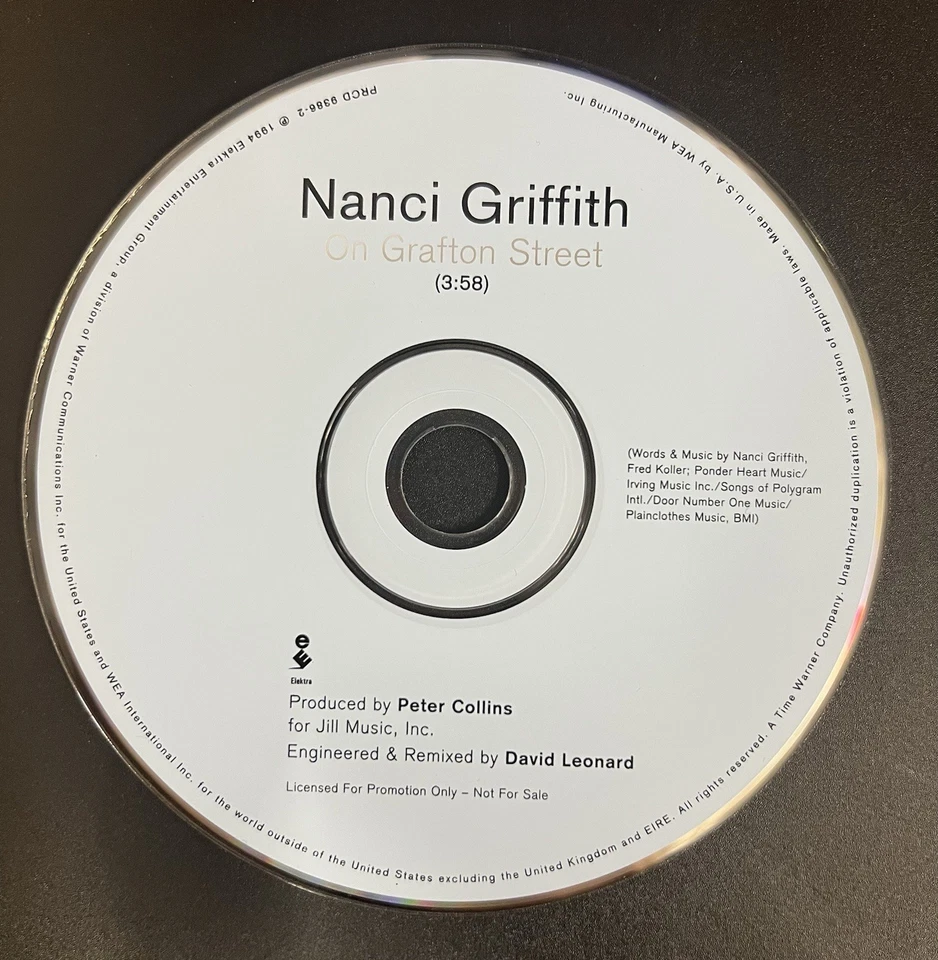 1994 Nanci Griffith: On Grafton Street Not For Sale NM Promo CD Single w/ Sleeve - Image 3 of 4