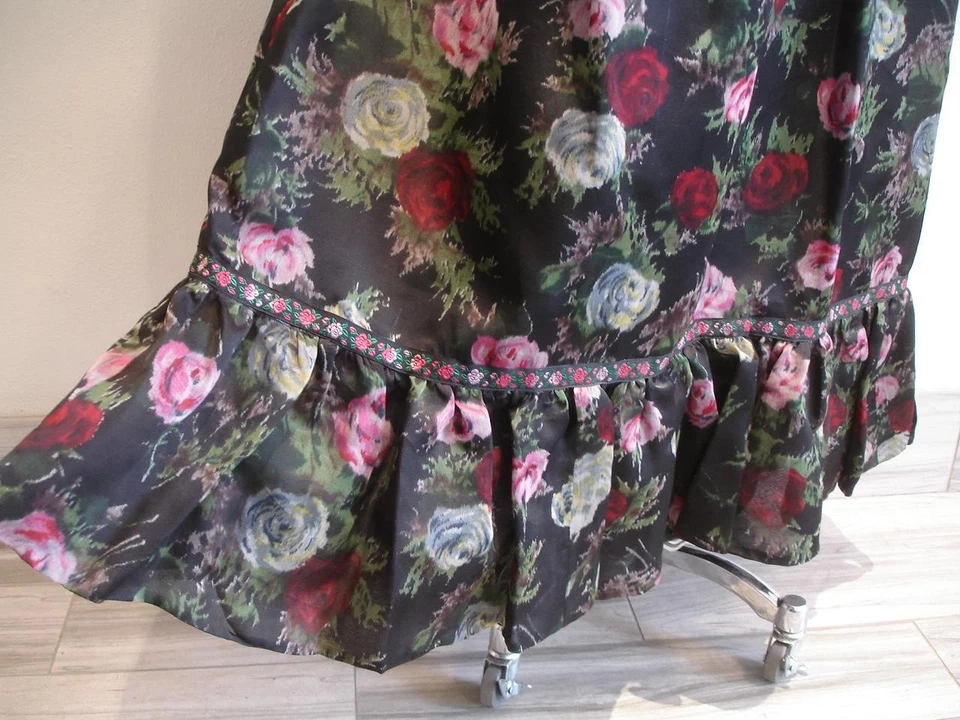 Vestido Largo Para Mujer M L De Colección Años 40 Tina Reader Original Negro Estampado Floral Foto 4 de 4