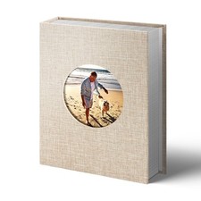 Photo Album Linen Cover Slip-in Round Window 4x6 Photos 200 Pockets Beige