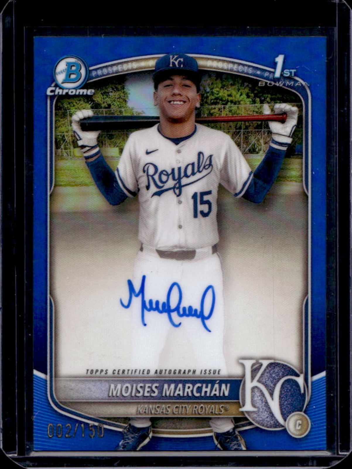 2025 Bowman Chrome Moises Marchan Auto Blue Refractor 1st #2/150 Royals