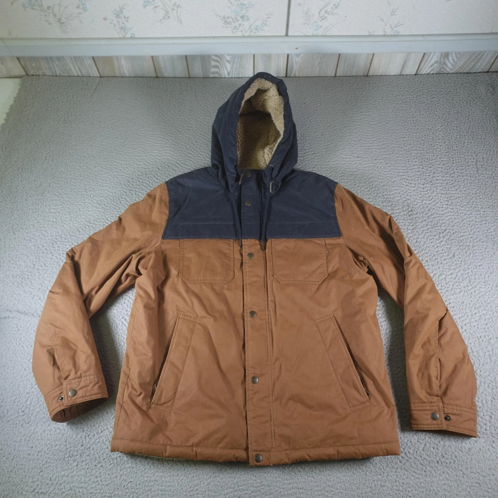 GH Bass & Co Jacket Mens Medium Brown Canvas Sherpa Lined Hooded Parka Coat