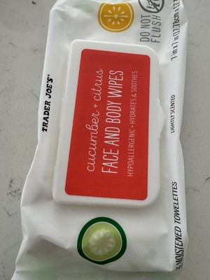 Trader Joe's Cucumber + Citrus Face And Body Wipes 64 towelettes 7x7