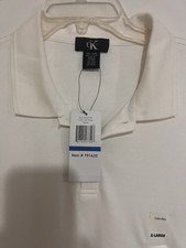 NWT Calvin Klein Mens White 100 Cotton Short-Sleeve 2- Button Polo Shirt XL