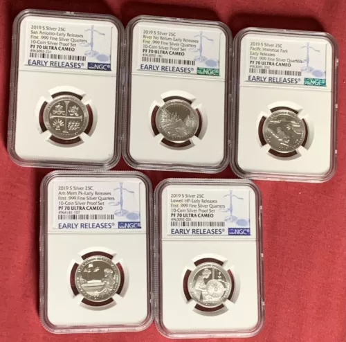 2019 S Silver Proof Quarter Set ￼NGC PR70 UlTRA CAMEO early Release ￼first 5 C