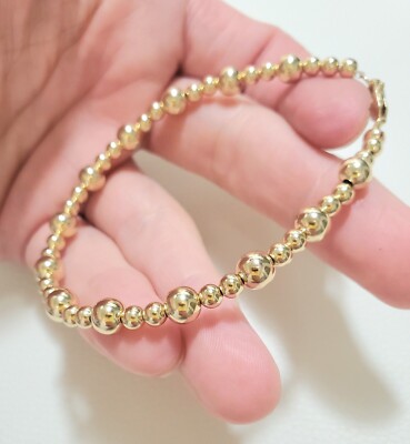 Stretch or Lobster 6mm 4mm 14k Solid Yellow or Rose Gold Ball Bead Bracelet