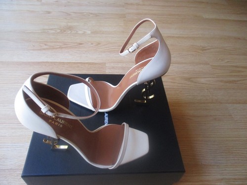 $1290 Saint Laurent Opyum Logo YSL High Heel Sandals Beige 40 US 9.5 10 Display - Picture 15 of 23