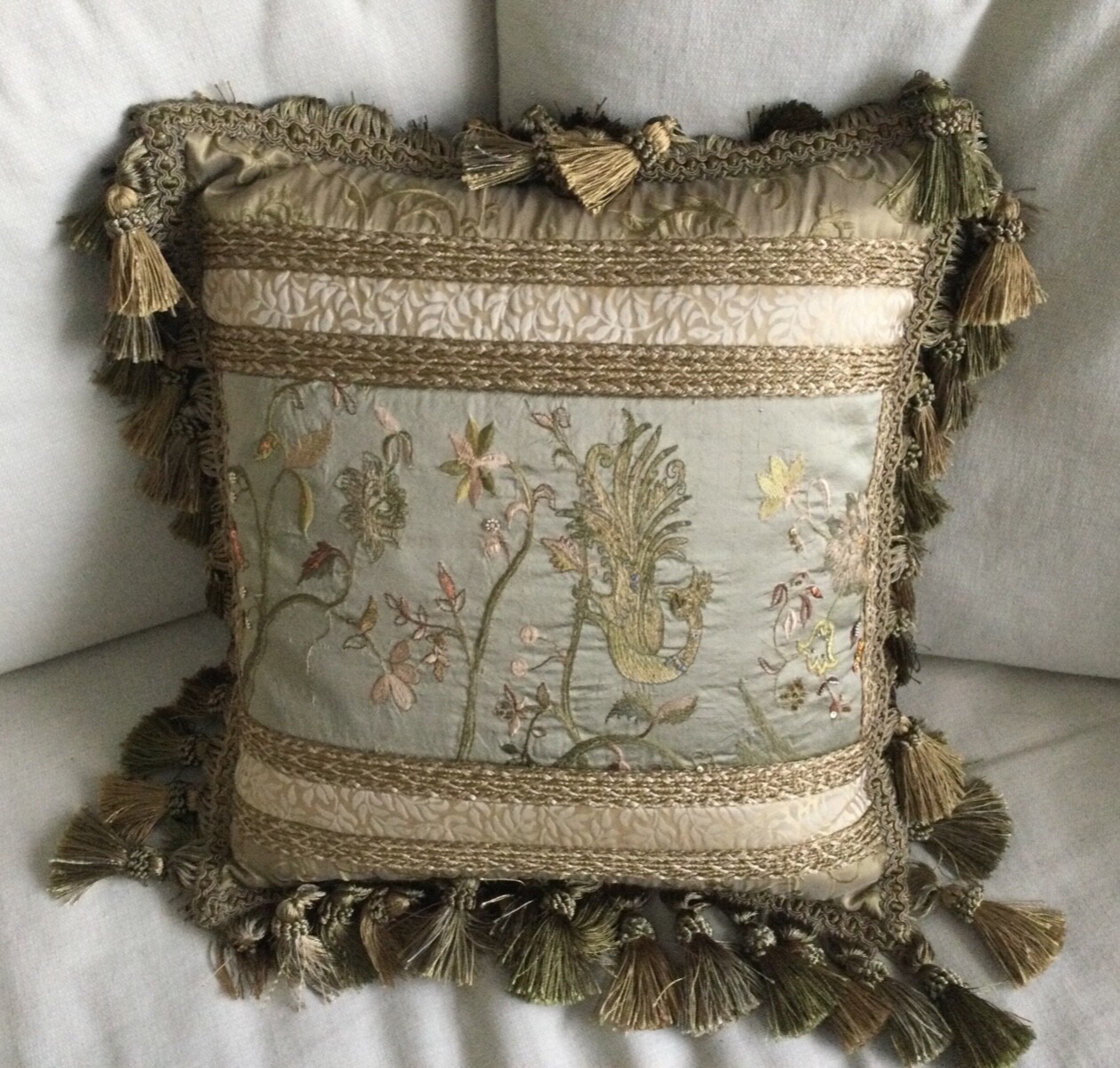 SWEET DREAMS Neiman Marcus Gold & Green Tassel Pillow 16" x 16" eBay