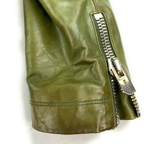 Bally Switzerland Distressed Italy Avocado Calf Leather Moto Jacket Men Sz 50 L - Picture 11 of 12