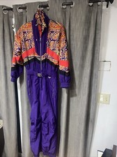 VGT 80's 90's FERA Skiwear Snowsuit 1 Piece Snow Bib Paisley Womens Sz 10 - READ