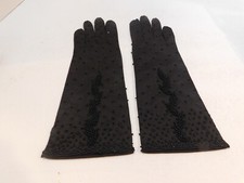DESIGNER LADIES BLACK BEADED NYLON DRESS GLOVES UNLINED SIZE 6.5