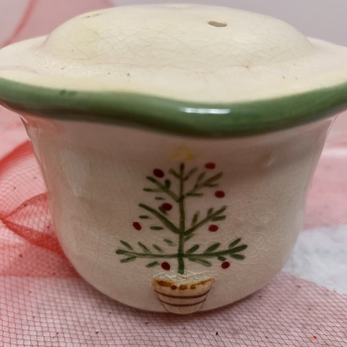 Agitadores de sal y pimienta navideños de cerámica vintage con corona y árbol de Navidad - Imagen 6 de 7