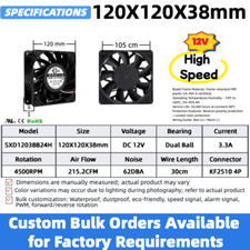 12038 Industrial Cooling Fan 120x120x38mm Dual Ball DC12V/24V/ AC110V/220V 120mm