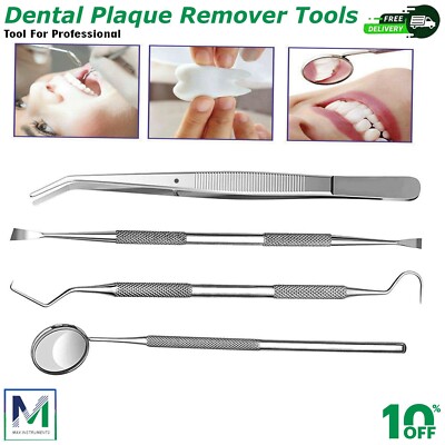 Tooth Cleans Instruments Dental Hygiene Instruments Kit Teeth Cleaning Scaler 4pc Oral Deep ...