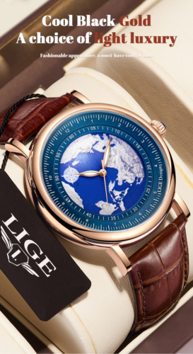 \  LIGE Top Brand Luxury Man Wristwatch Waterproof, Luminous, Leather strap. - Foto 1 di 17