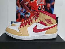 Nike Air Jordan 1 Mid Light Curry rosso cardinale UK 9,5 EUR 44,5 (554724 201)
