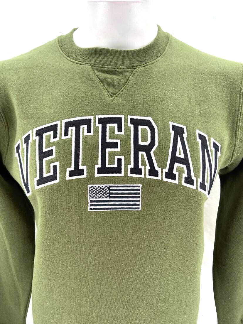 NEW USA Military Veteran J. America LS Crew Neck sewn Green
