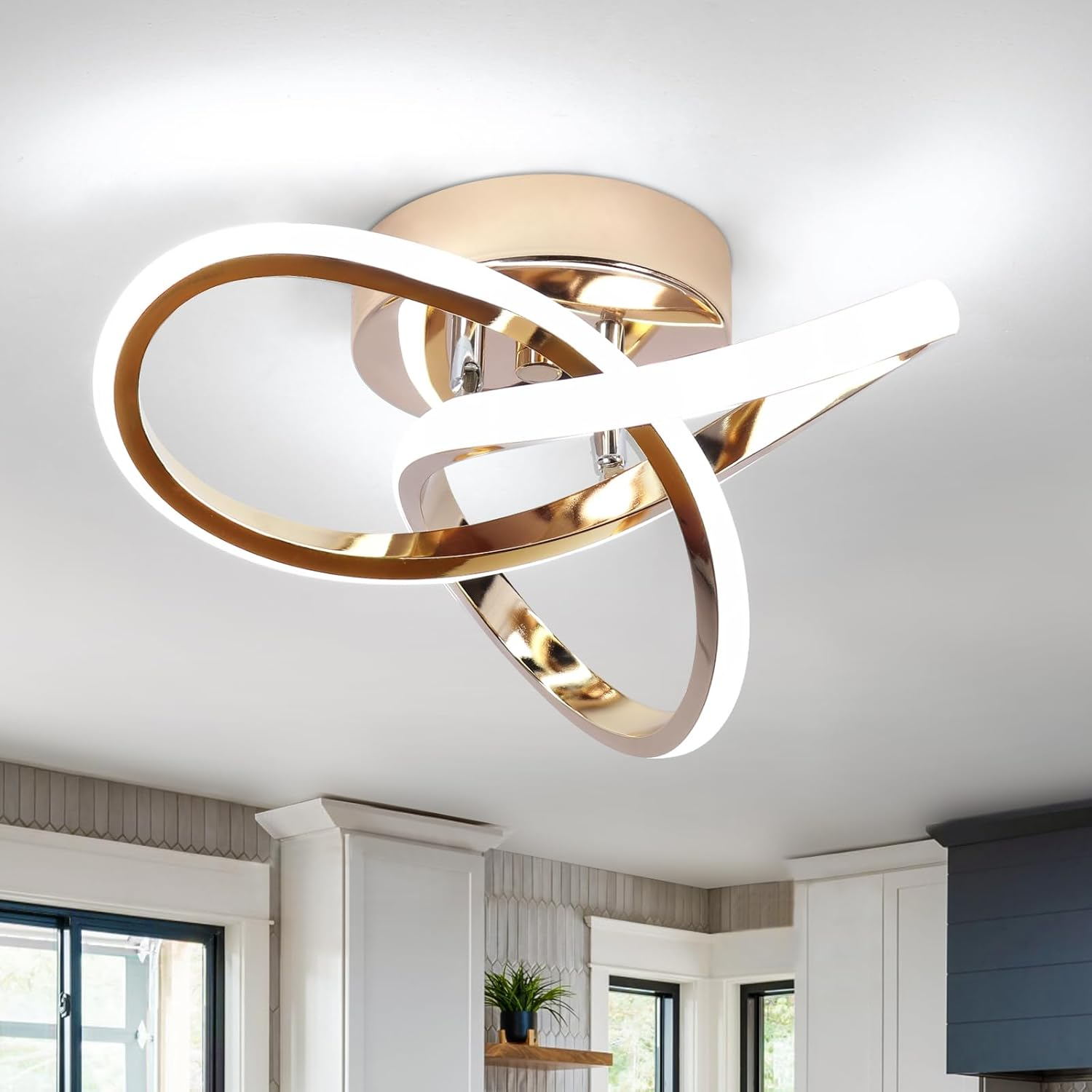 Modern LED Ceiling Light, 6000K Gold Led Hallway Ceiling Light Fixtures, Curved