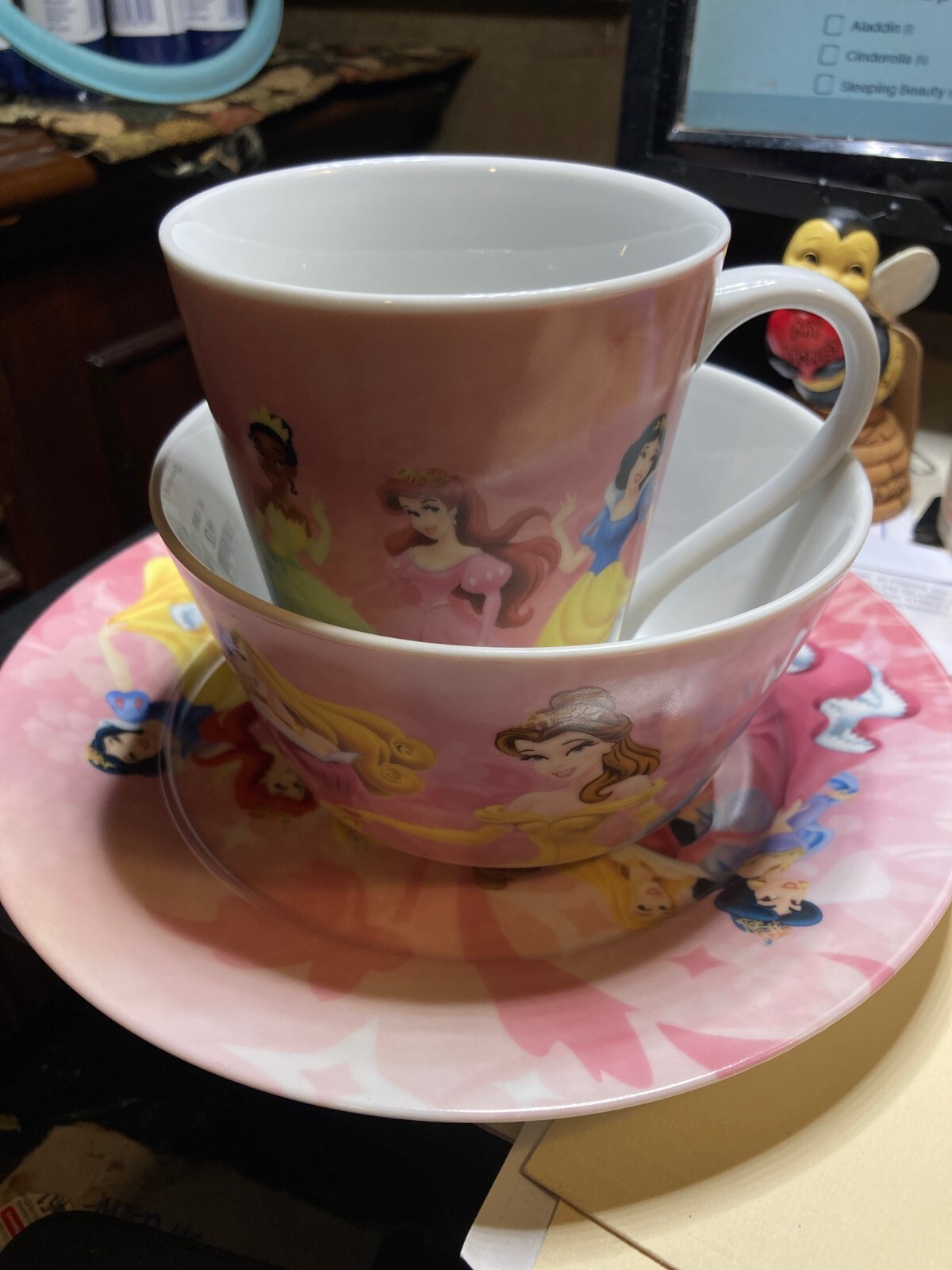 Disney Princess CERAMIC Set Dinnerware CUP, BOWL & PLATE  Lot of 3 UNIQUE