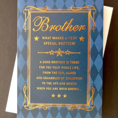 Brother Birthday Card 9"x6" Lovely Words Nice Message Verse Bronze Insert Page