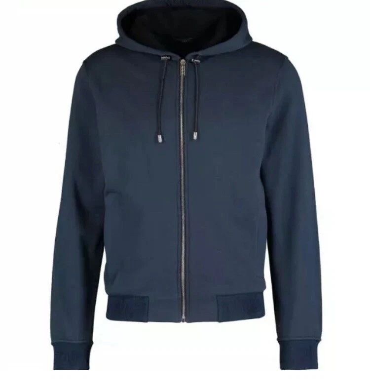 £1.275 VERSACE Giacca con Felpa con Cappuccio Logo Medusa Velluto In Goffiato Blu Made In Italy