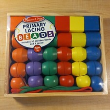 NEW Melissa And Doug - Primary Lacing Beads with 30 Beads and 2 Laces. Ages 3 